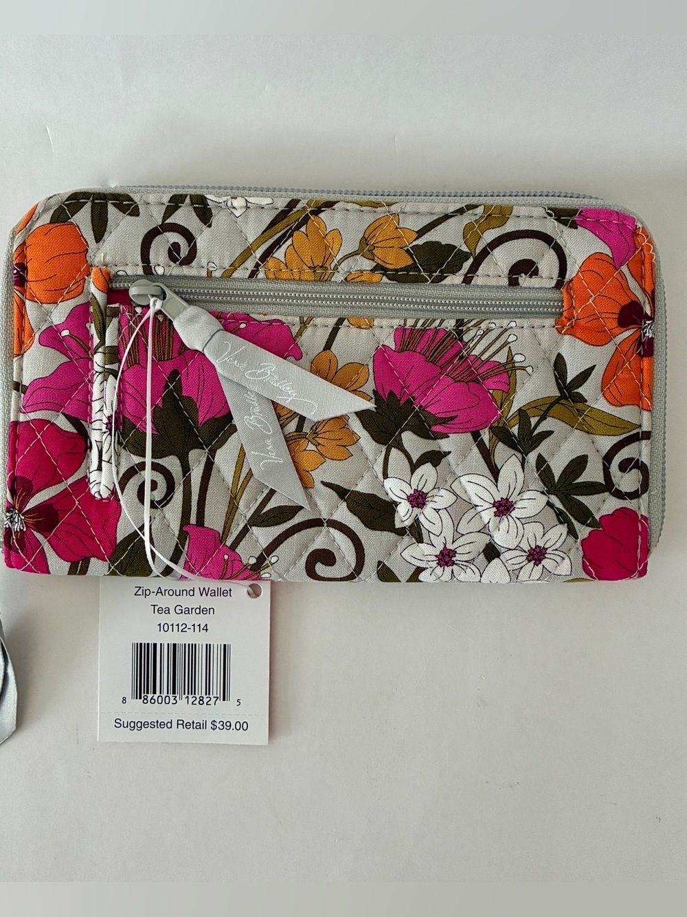 Vera Bradley Tea Garden Floral Zip-Around Wallet Pink Orange White NWT